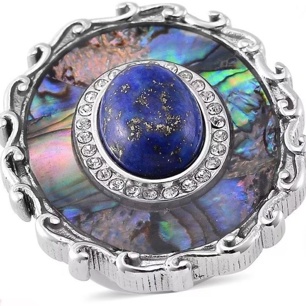 Abalone Shell Lapis Lazuli 3.00 ctw and Crystal Statement Ring Size 6 New - Picture 5 of 5